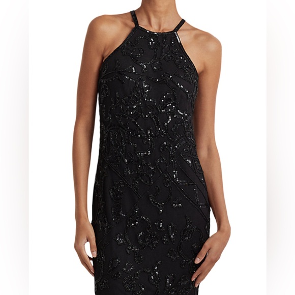 Lauren Ralph Lauren Women's Black Beaded Tulle Halter Cocktail Dress Size 16 - Picture 9 of 9